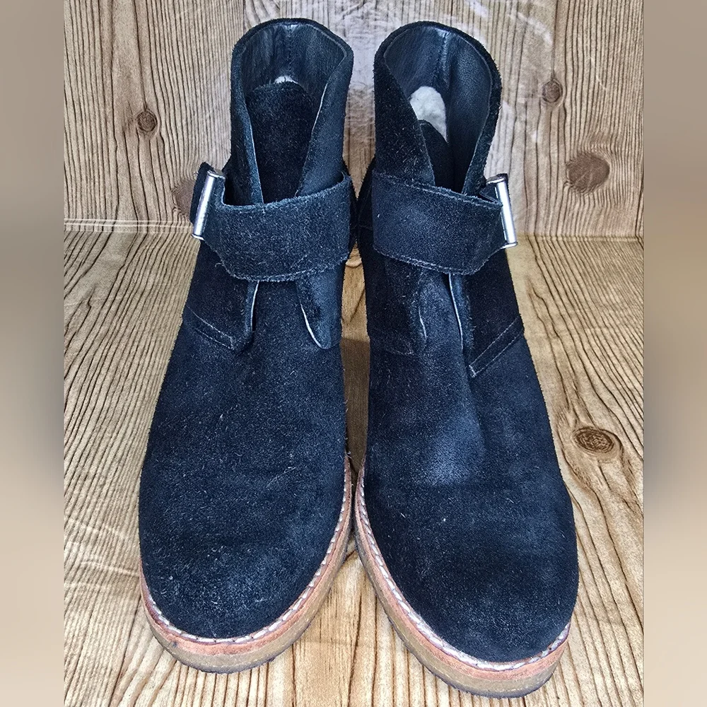 UGG Brienne Black Suede Buckle Ankle Heeled Boots Size 8‎